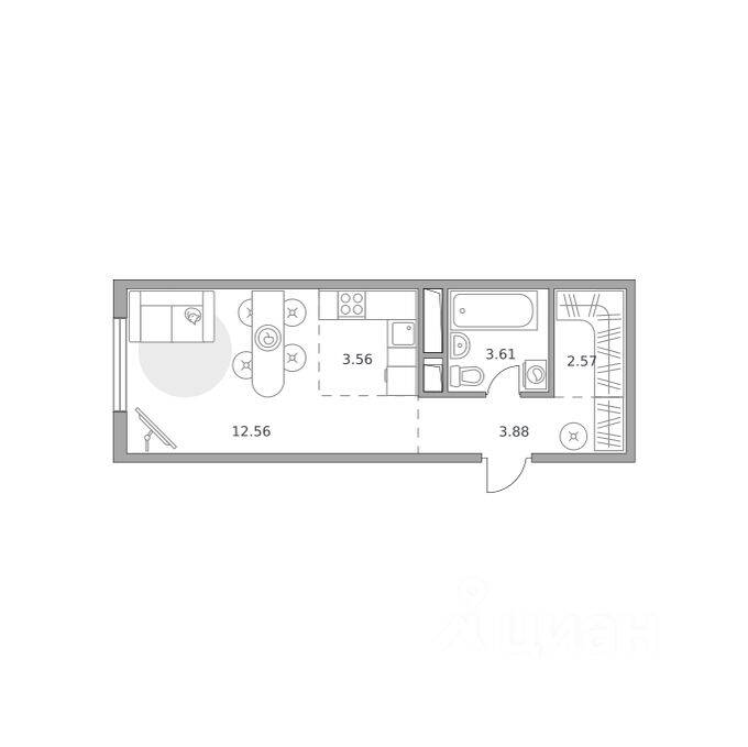 Квартира-студия, 26,18 м², в ЖК Аникеевский