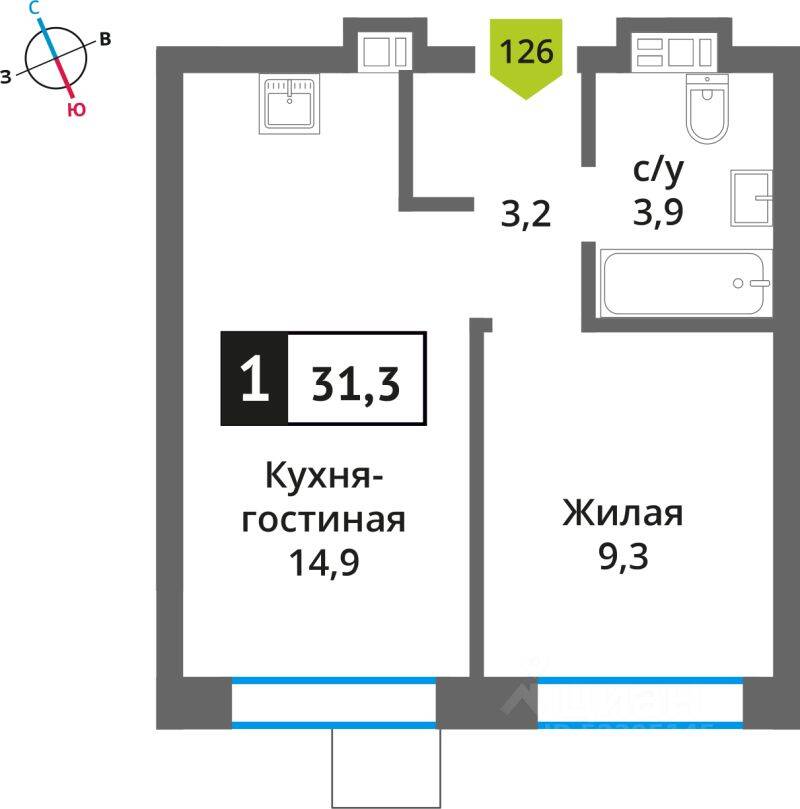 Квартира-студия, 31,3 м², в ЖК Никольский квартал Отрада