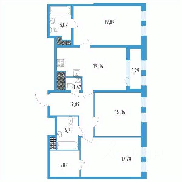 3-комн. квартира, 101,56 м², в ЖК Дефанс