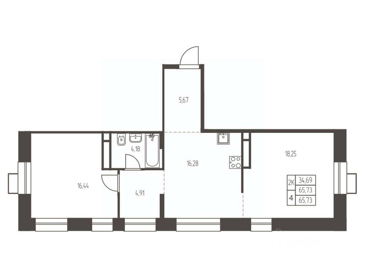 2-комн. квартира, 65,7 м², в ЖК Новая Ивантеевка
