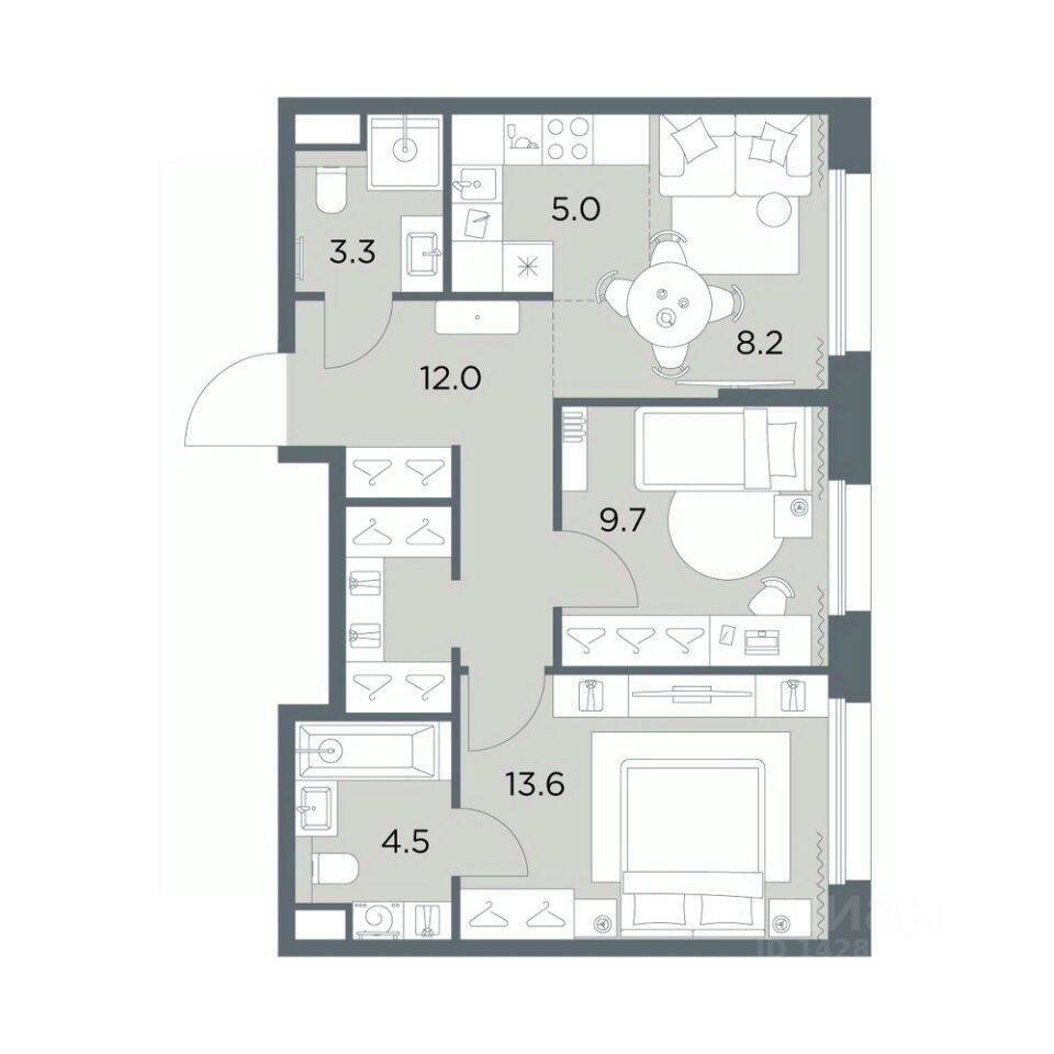 2-комн. квартира, 56,3 м², в ЖК «Станиславский»