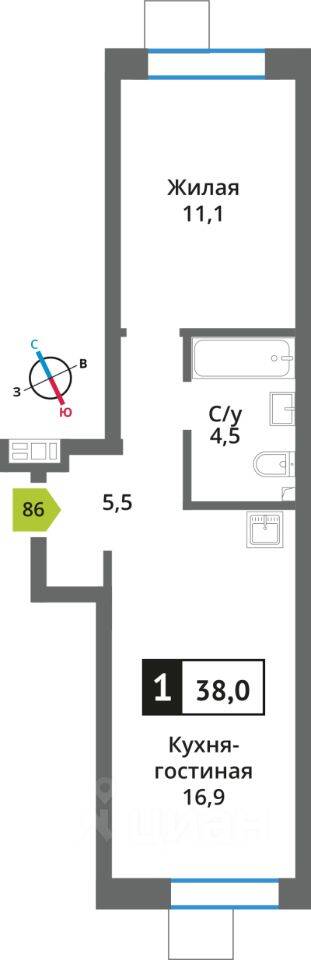 1-комн. квартира, 38 м², в ЖК Никольский квартал Отрада