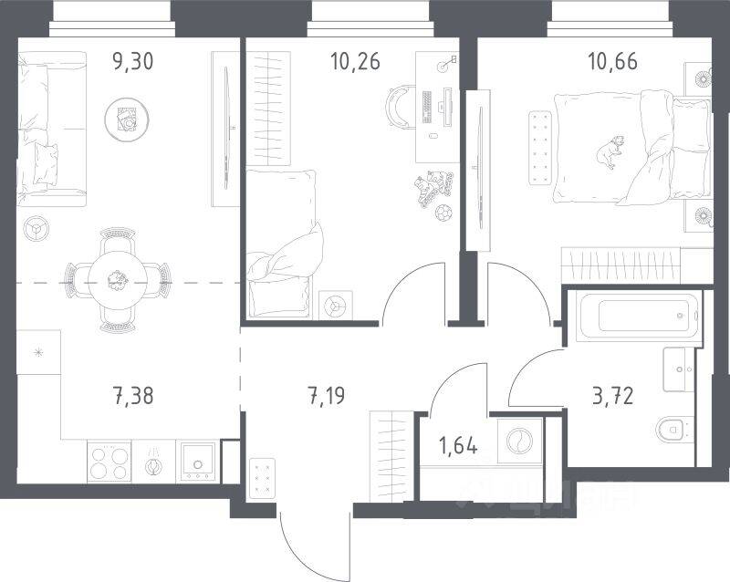 2-комн. квартира, 50,15 м², в ЖК Квартал Строгино