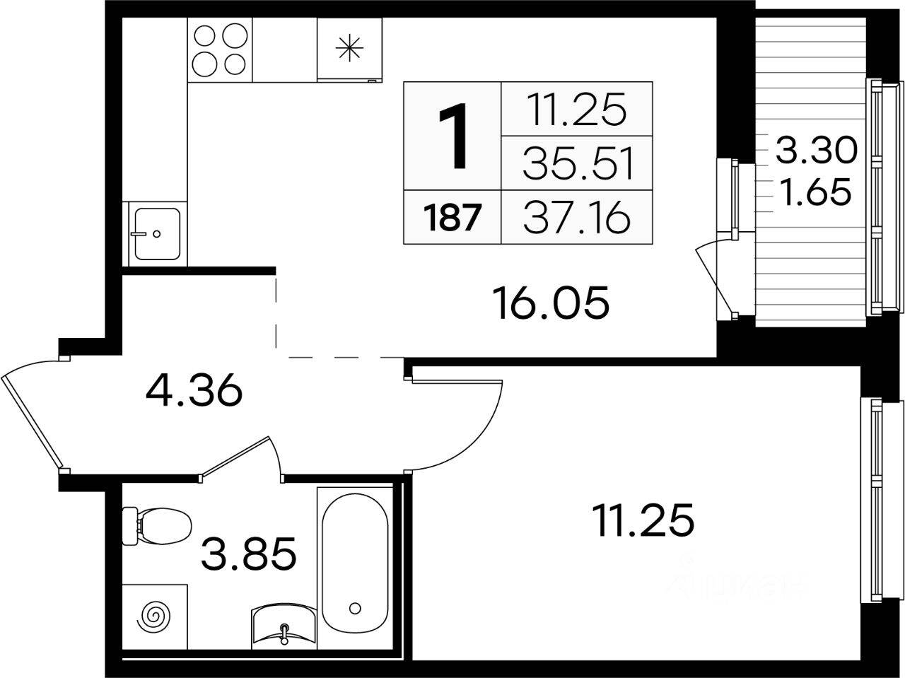 1-комн. квартира, 37 м², в ЖК GloraX Парголово