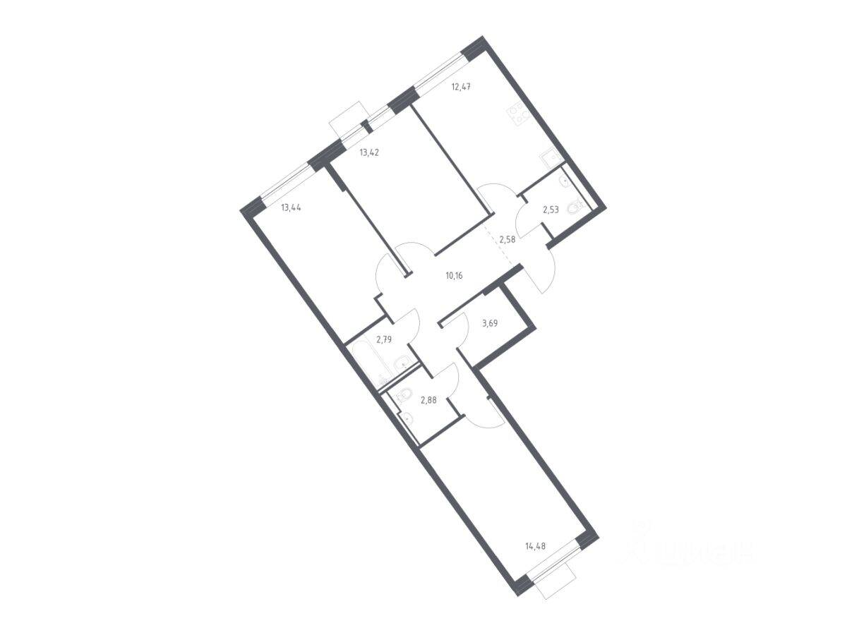 3-комн. квартира, 78,44 м², в ЖК Молжаниново
