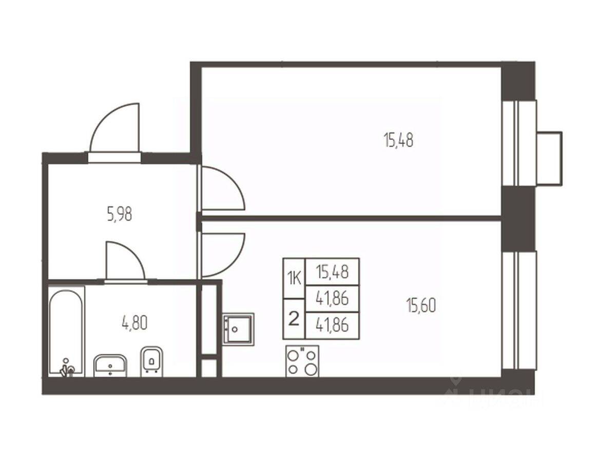 1-комн. квартира, 41,9 м², в ЖК Новая Ивантеевка