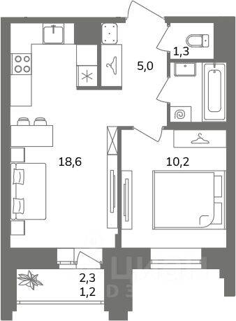 1-комн. квартира, 37,9 м², в ЖК Антверпен
