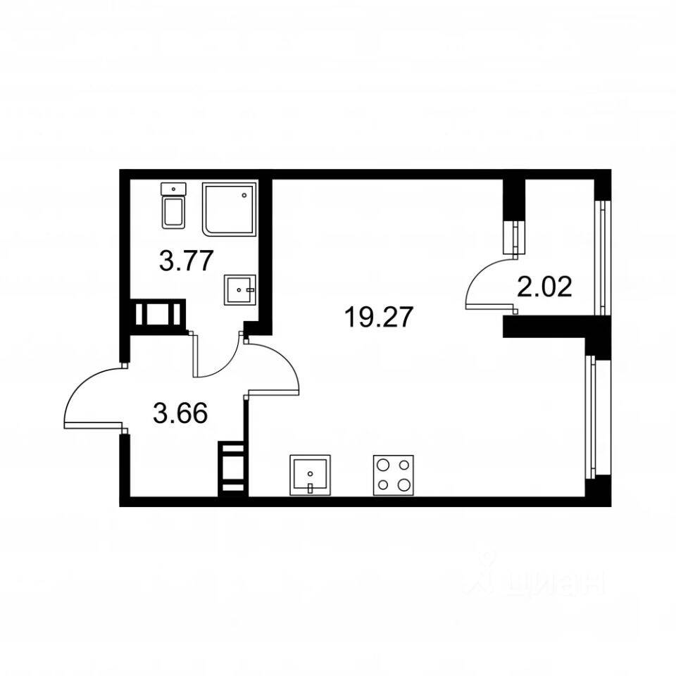 Планировка 1 комнатной квартиры, 27.71 м², в «Квартал Заречье»