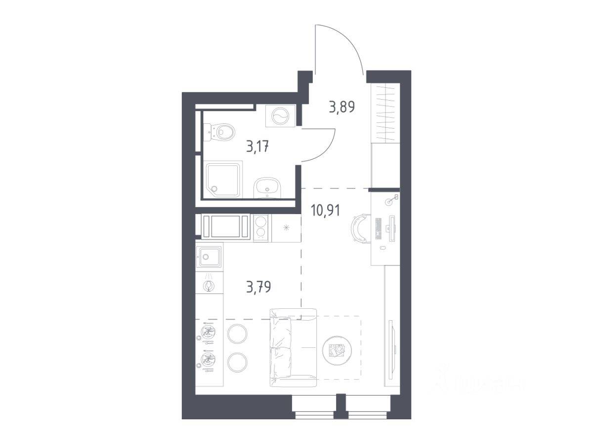 Планировка 1 комнатной квартиры, 21.76 м², в «Большое Путилково»