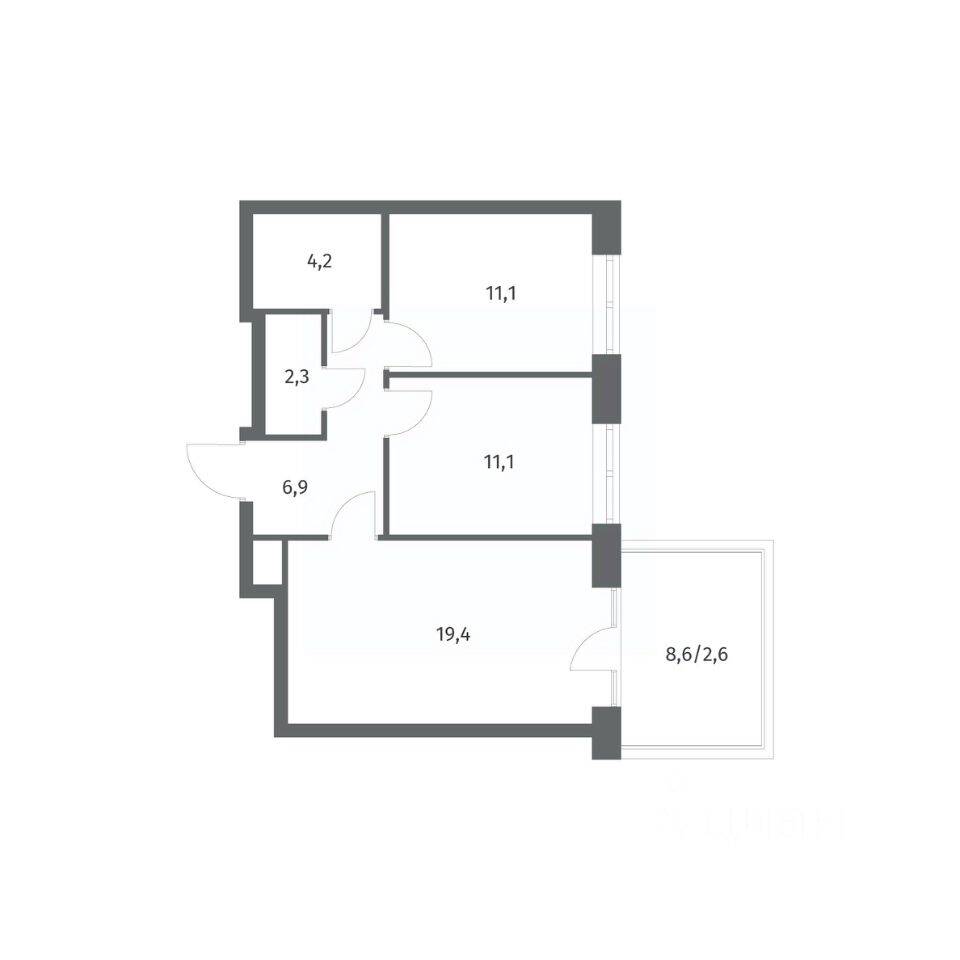 2-комн. квартира, 57,54 м², в ЖК NEWПИТЕР