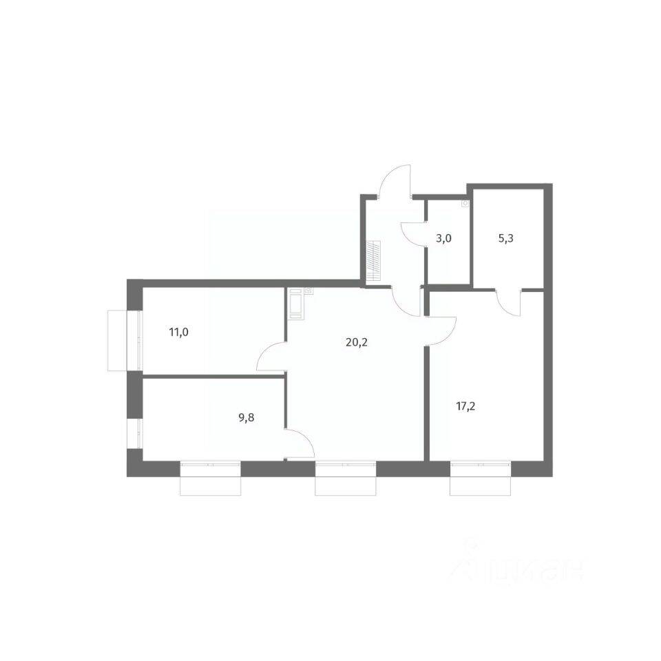 3-комн. квартира, 70,7 м², в ЖК Парусная 1