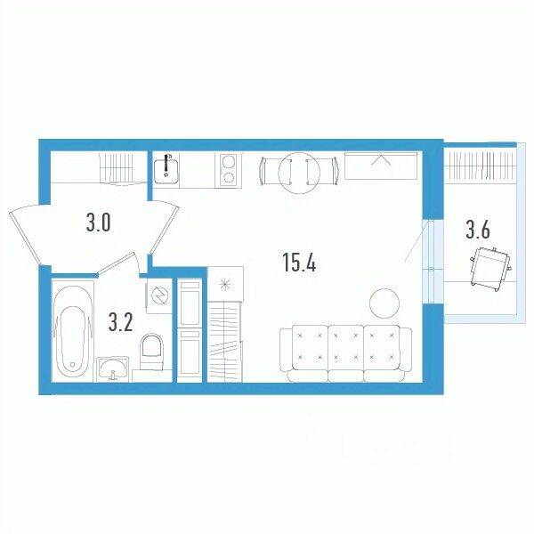 Квартира-студия, 22,7 м², в ЖК Aerocity 3