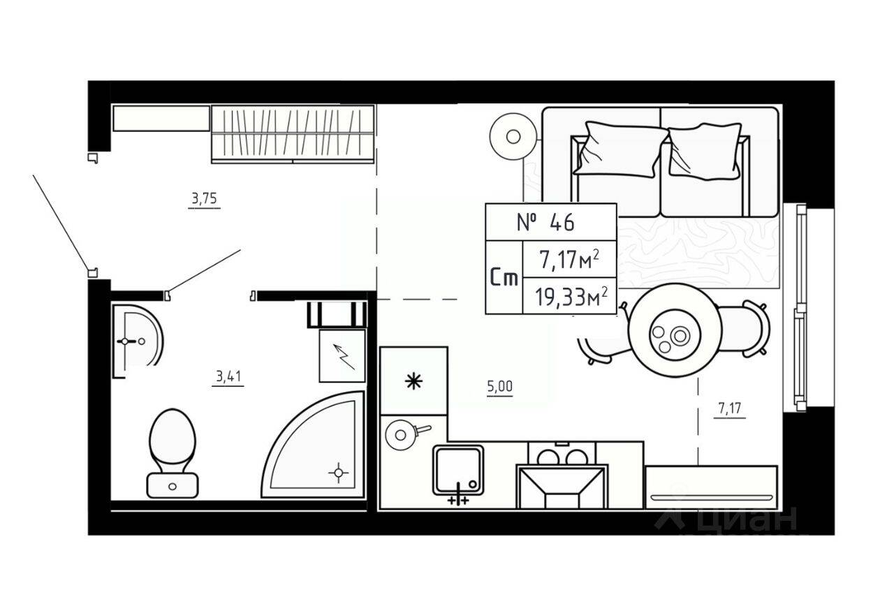 Квартира-студия, 19,33 м², в Малоэтажный ЖК Аннино Сити