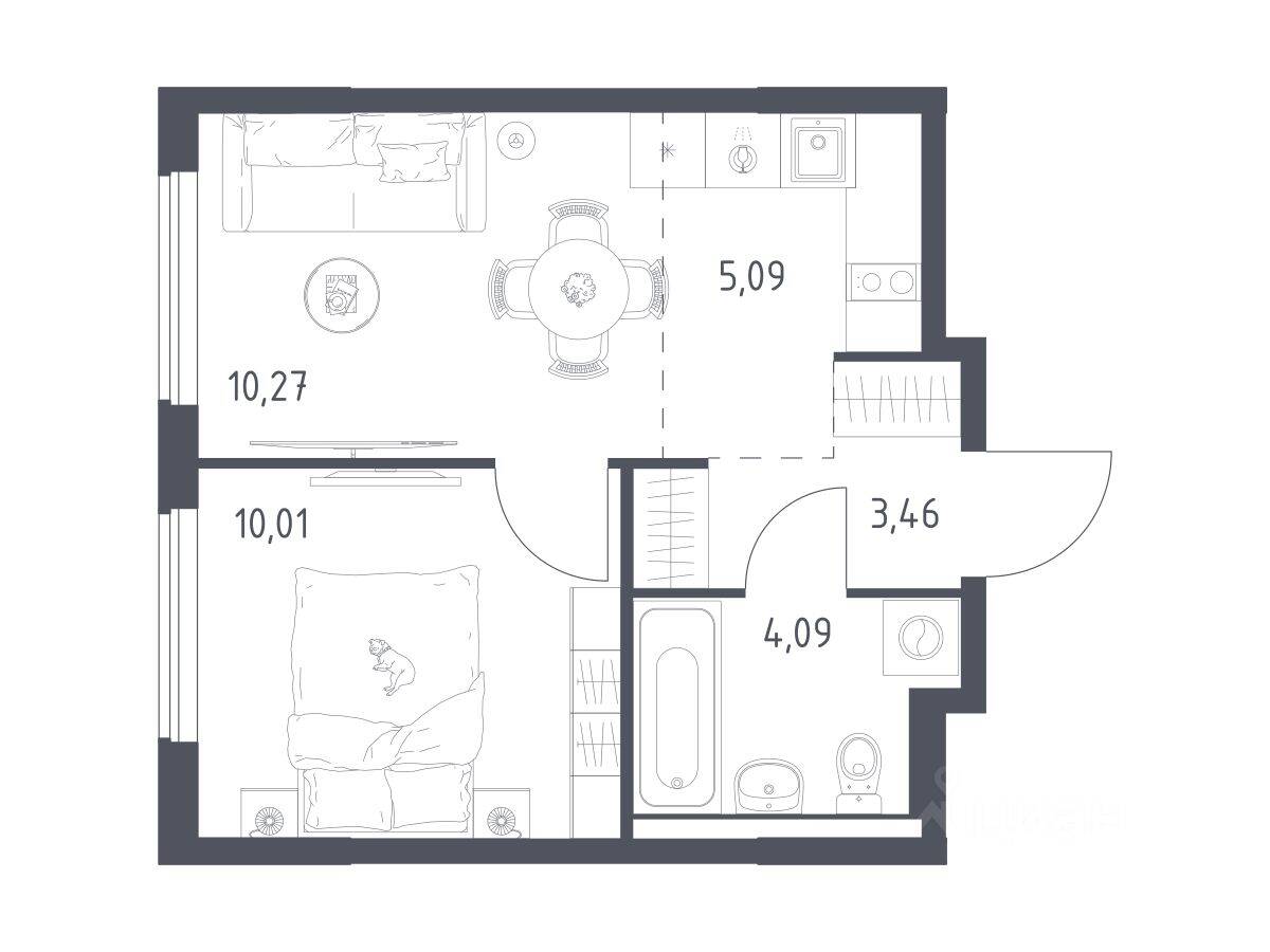 1-комн. квартира, 32,92 м², в ЖК Горки Парк