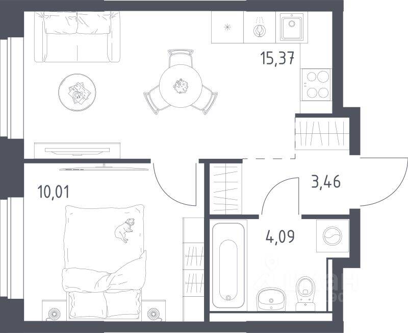 2-комн. квартира, 32,93 м², в ЖК Егорово Парк