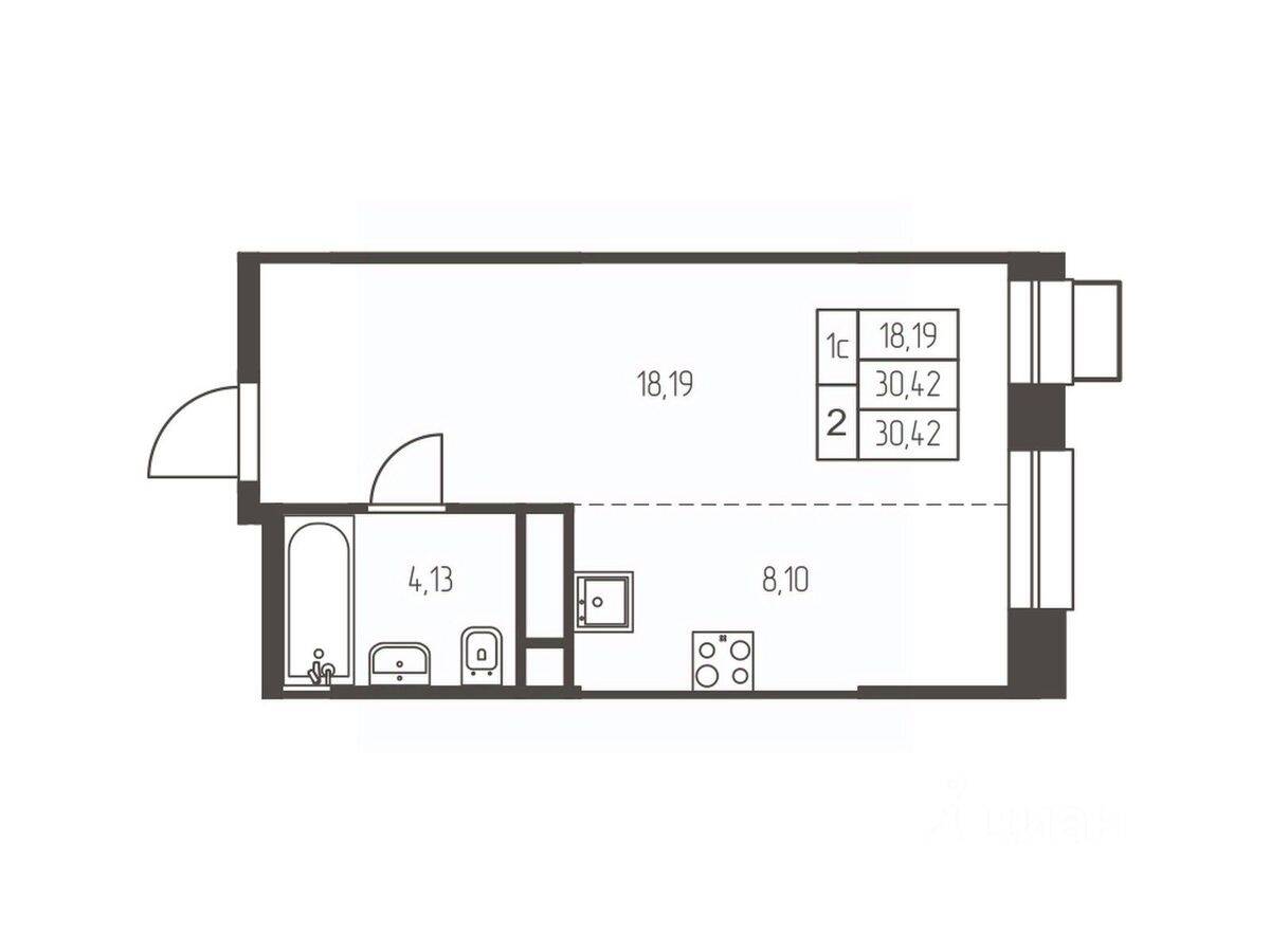 Квартира-студия, 30,4 м², в ЖК Новая Ивантеевка