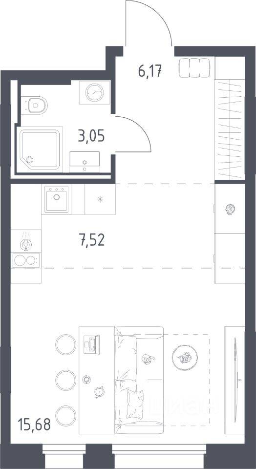 Квартира-студия, 32,42 м², в ЖК Заречье Парк