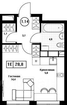 Квартира-студия, 28,8 м², в ЖК Пушкино Град