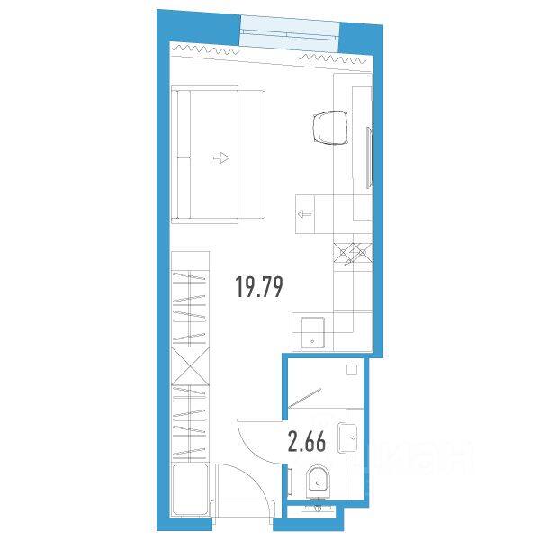 Планировка 1 комнатной квартиры, 22.45 м², в «YE’S LEADER»