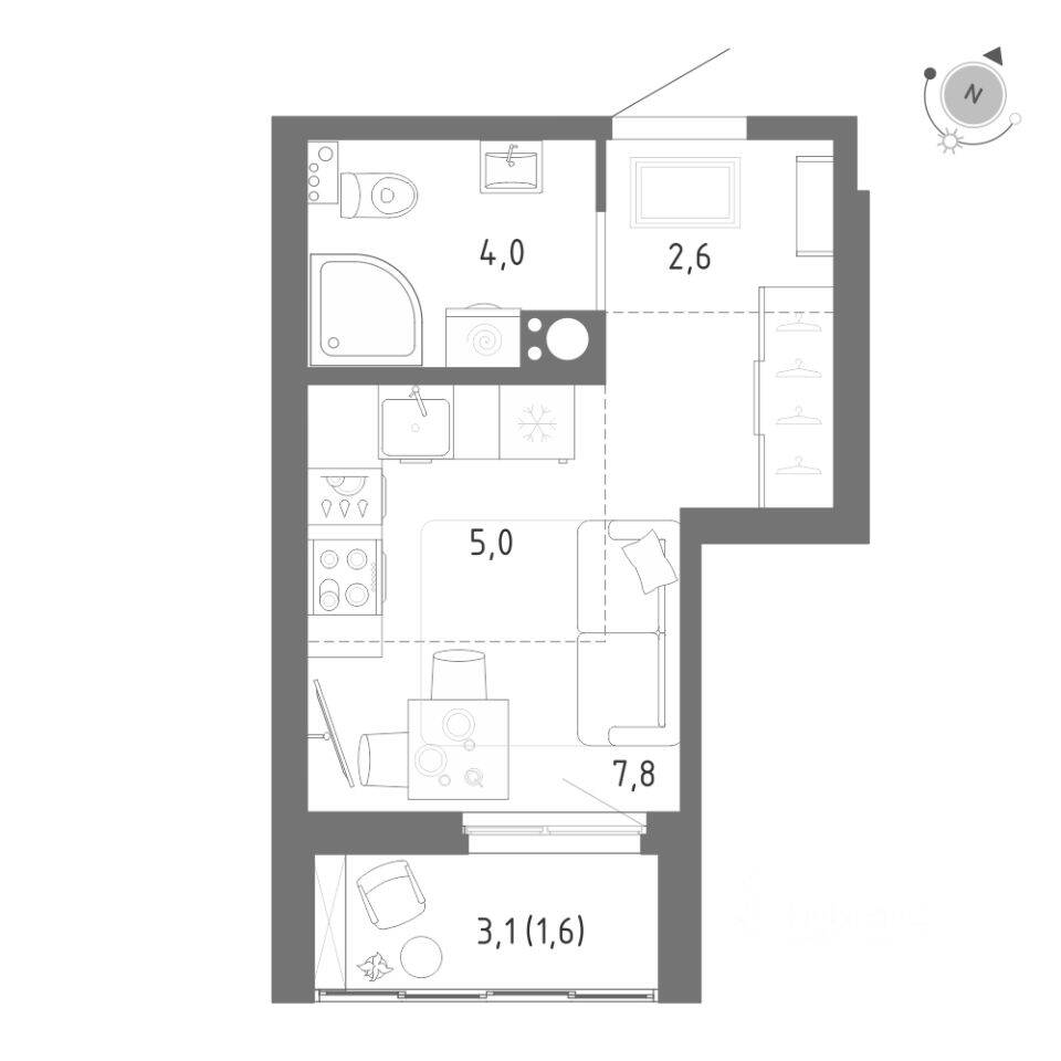 Квартира-студия, 21 м², в ЖК Клюква.Парк