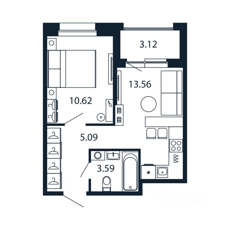 1-комн. квартира, 32,5 м², в ЖК Полис Новоселье