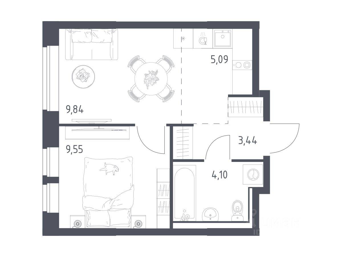 1-комн. квартира, 32,02 м², в ЖК «Пригород Лесное»