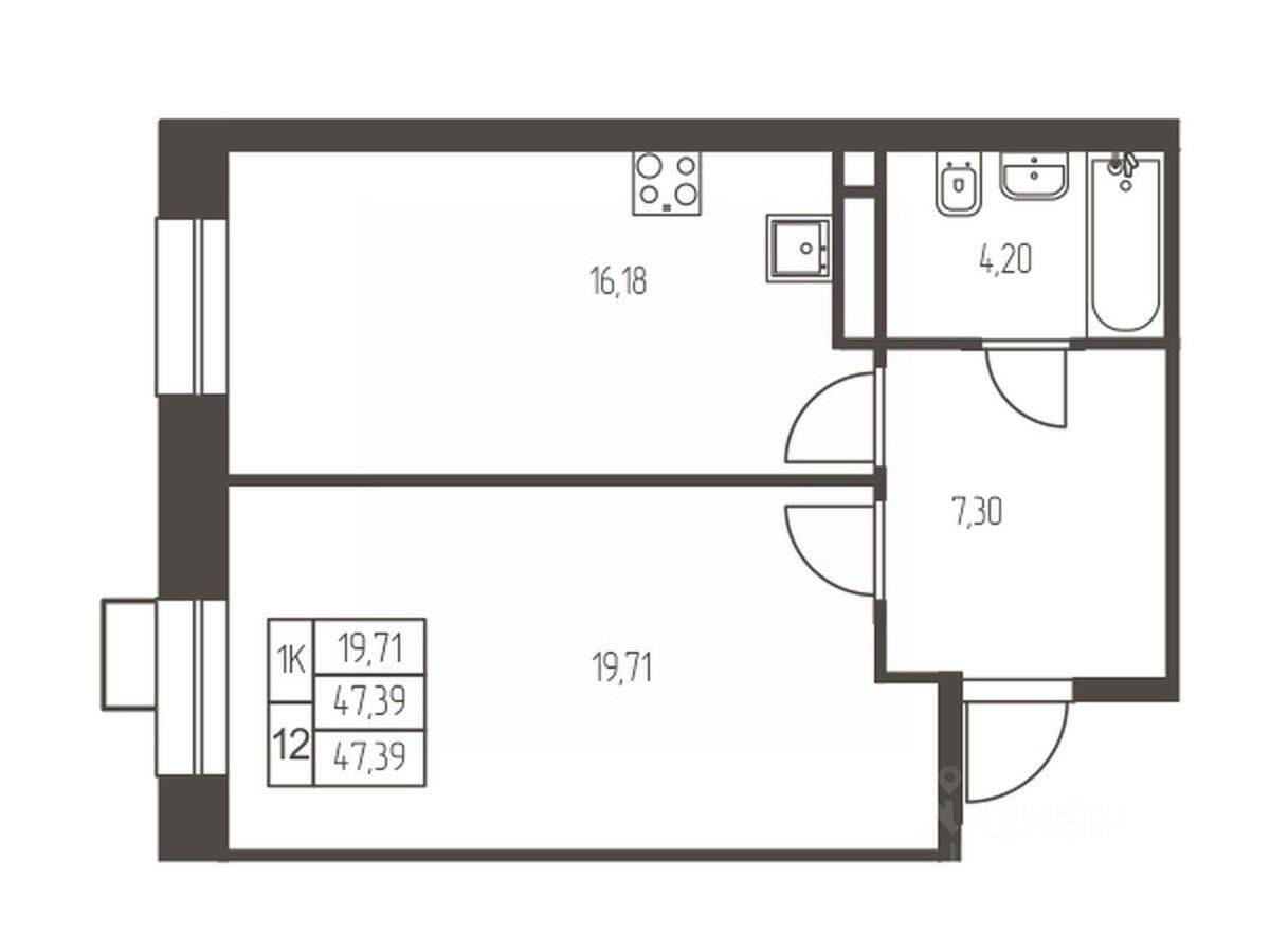 1-комн. квартира, 47,4 м², в ЖК Новая Ивантеевка