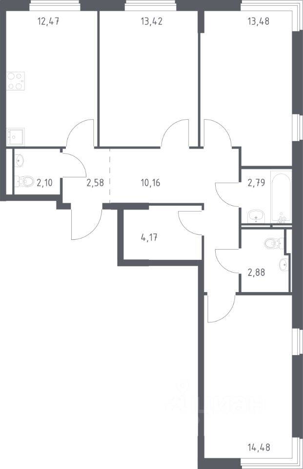 3-комн. квартира, 78,53 м², в ЖК Мытищи Парк