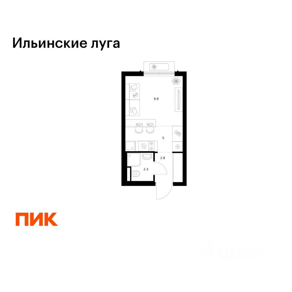 Квартира-студия, 20 м², в ЖК «Ильинские луга»