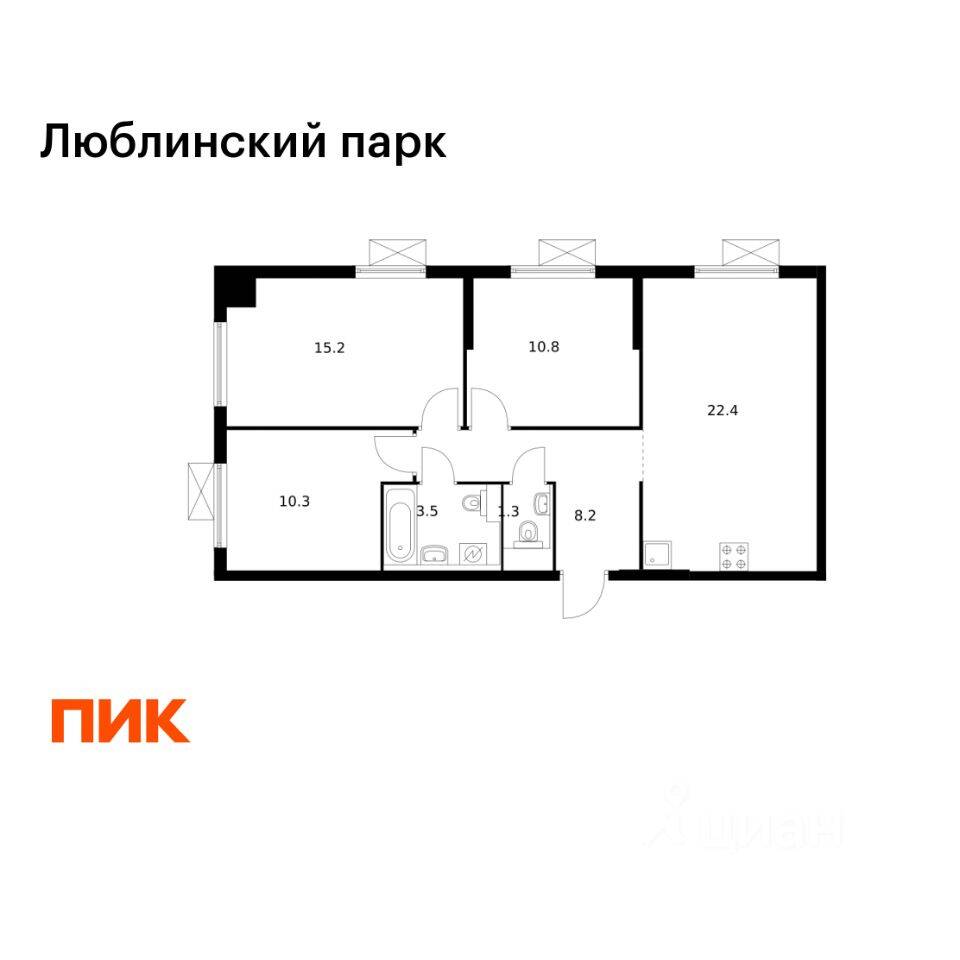 3-комн. квартира, 71,7 м², в ЖК «Люблинский парк»