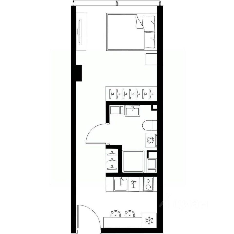 Планировка 1 комнатной квартиры, 26.7 м², в «МОСКО»