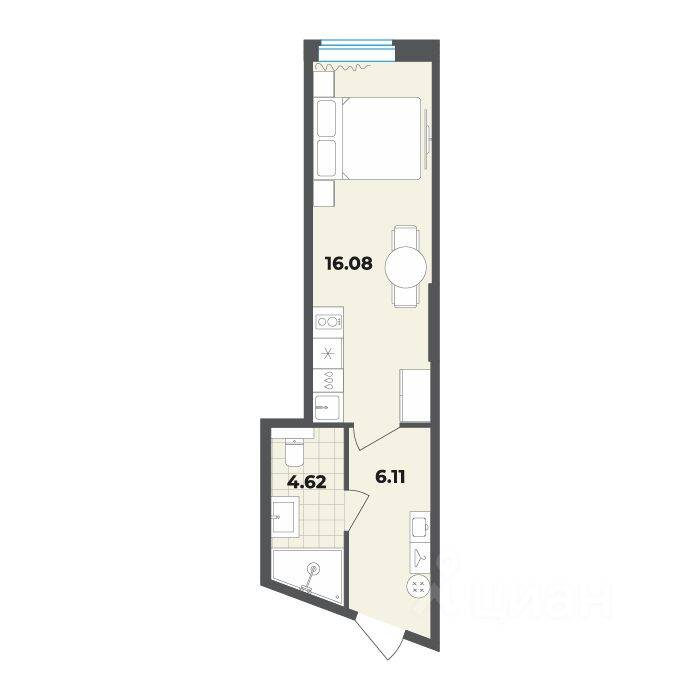 Квартира-студия, 26,81 м², в Апарт-комплекс Лиговский, 127