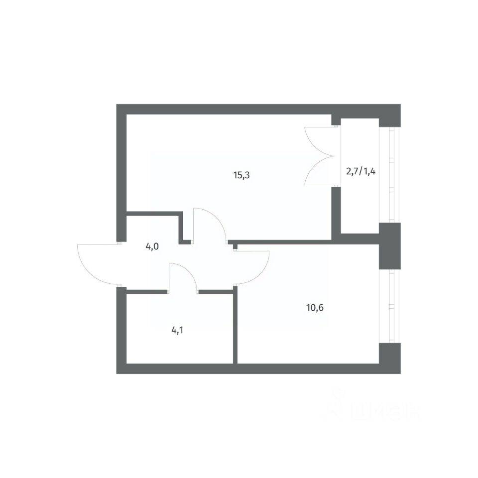 Планировка 1 комнатной квартиры, 35.35 м², в «NEWПИТЕР»