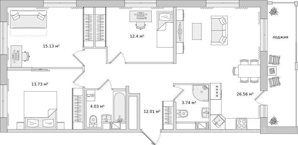 3-комн. квартира, 98,22 м², в ЖК ЦДС «Dreamline»