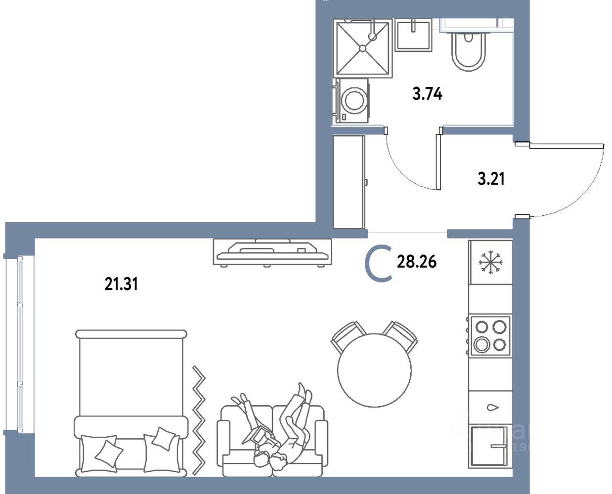 Квартира-студия, 28,26 м², в ЖК Страна.Парковая