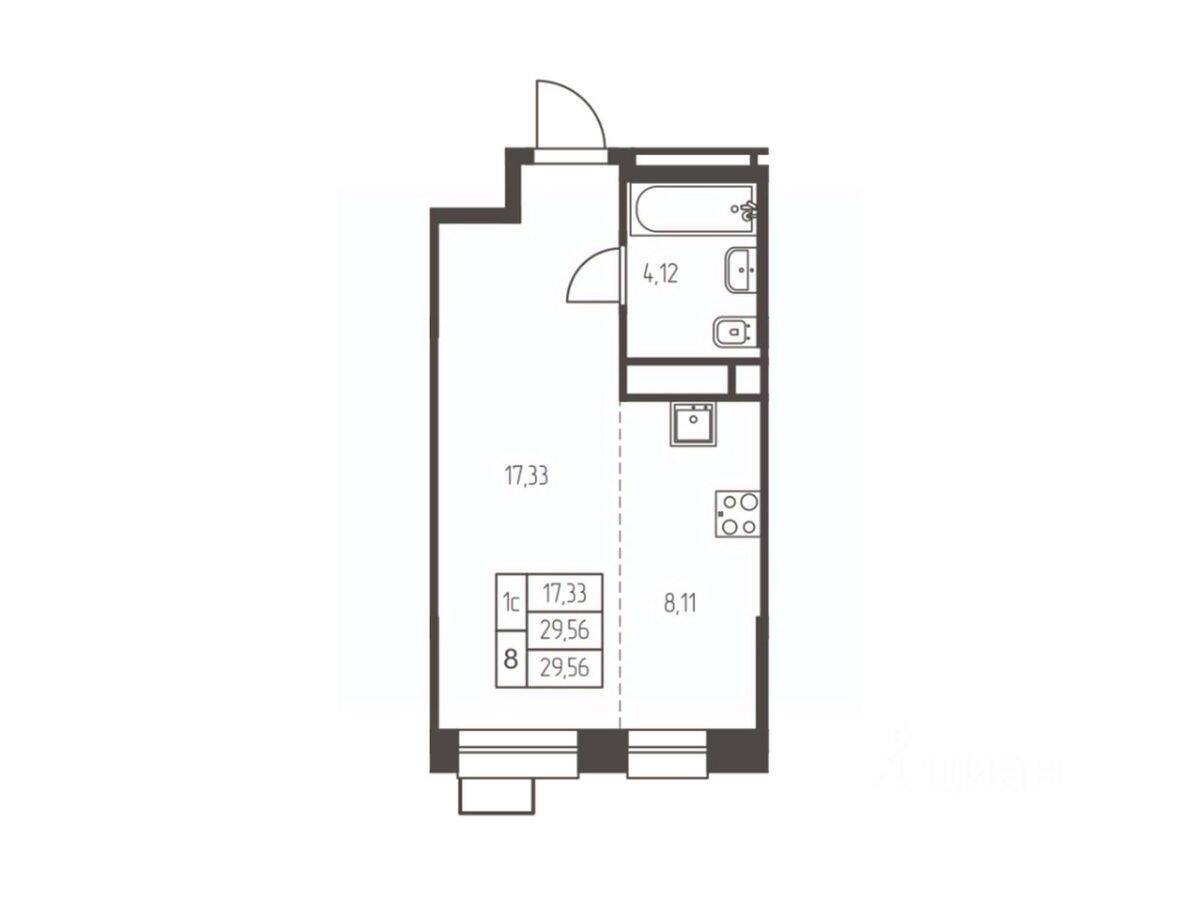 Квартира-студия, 29,6 м², в ЖК Новая Ивантеевка