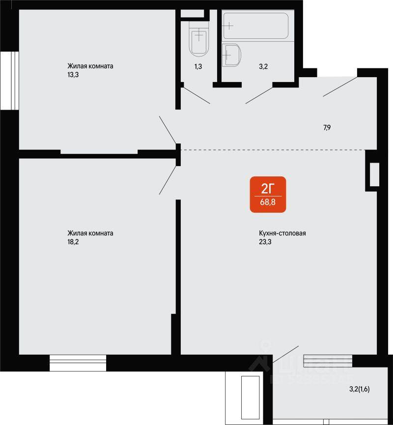 2-комн. квартира, 68,8 м², в Малоэтажный ЖК «Подлипки-Город»