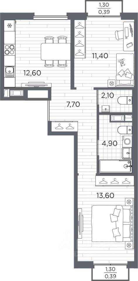 2-комн. квартира, 53,08 м², в ЖК Plus Пулковский