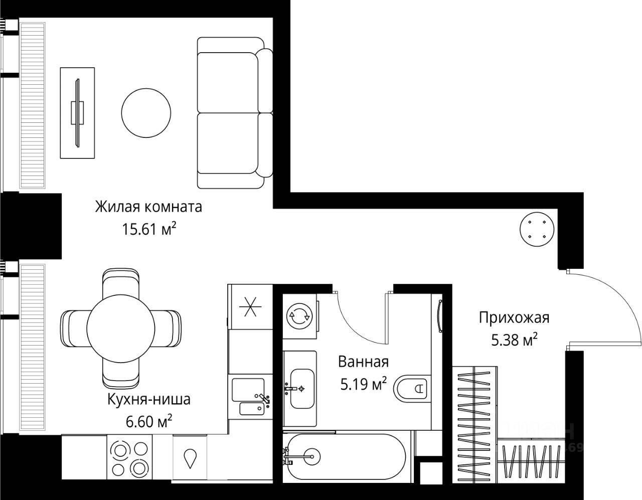 Квартира-студия, 32,78 м², в ЖК Veer