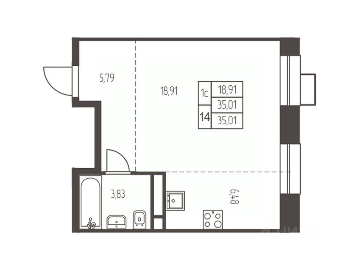 Квартира-студия, 35 м², в ЖК Новая Ивантеевка