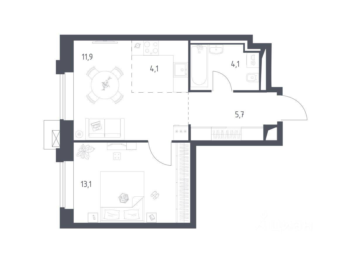 1-комн. квартира, 38,76 м², в Апарт-комплекс Верейская 41