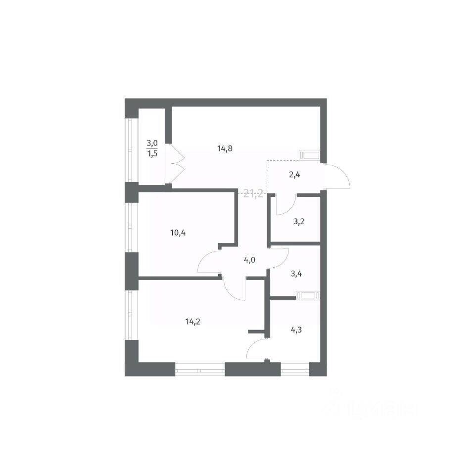2-комн. квартира, 58,21 м², в ЖК NEWПИТЕР
