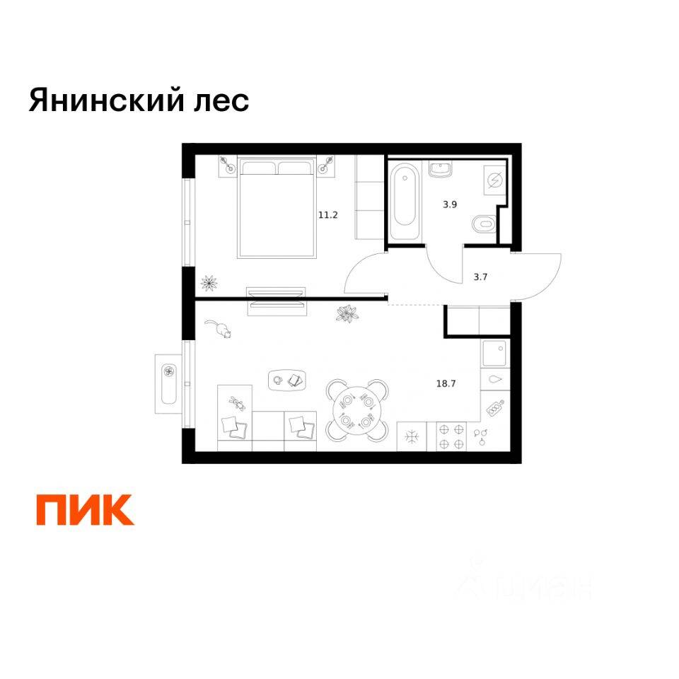 1-комн. квартира, 37,5 м², в ЖК Янинский лес