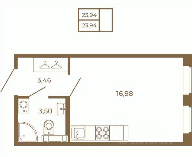 Квартира-студия, 23,94 м², в Малоэтажный ЖК Новая история