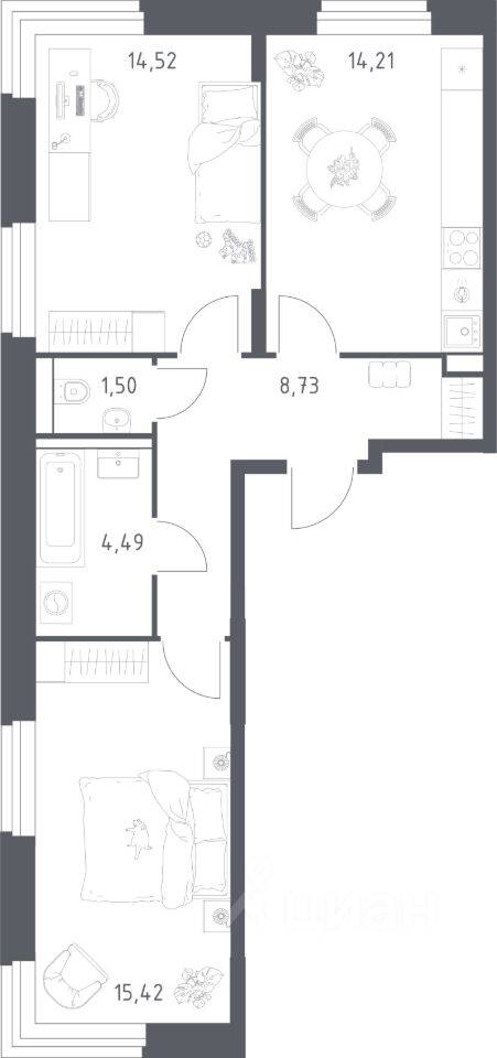 2-комн. квартира, 58,86 м², в ЖК Квартал Строгино