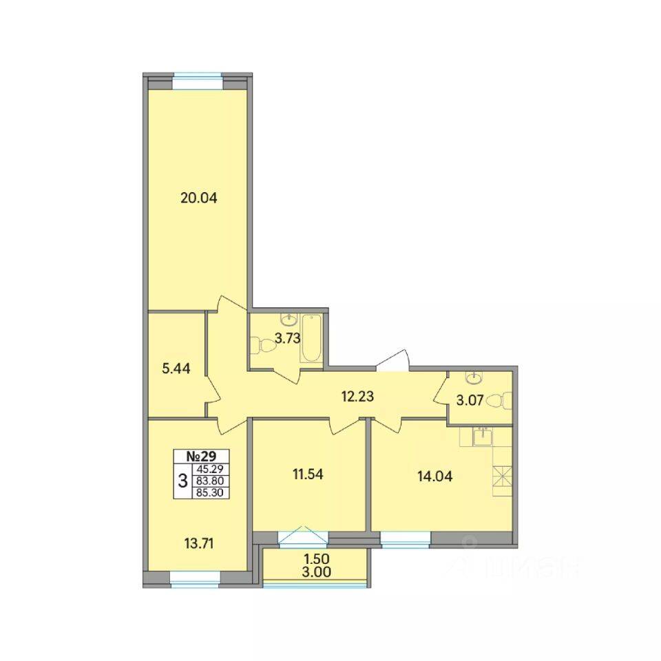 3-комн. квартира, 85,3 м², в ЖК Рождественский квартал