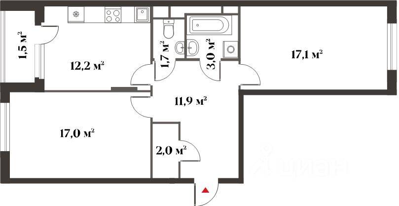 2-комн. квартира, 65 м², в ЖК Миниполис «Восемь кленов»