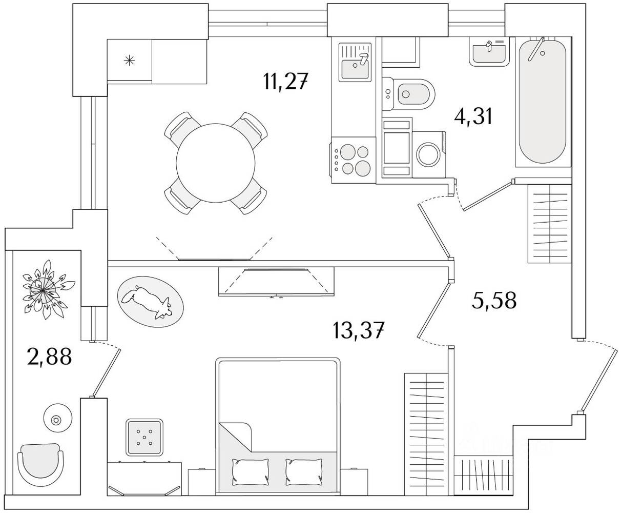 1-комн. квартира, 35,97 м², в ЖК Кинопарк