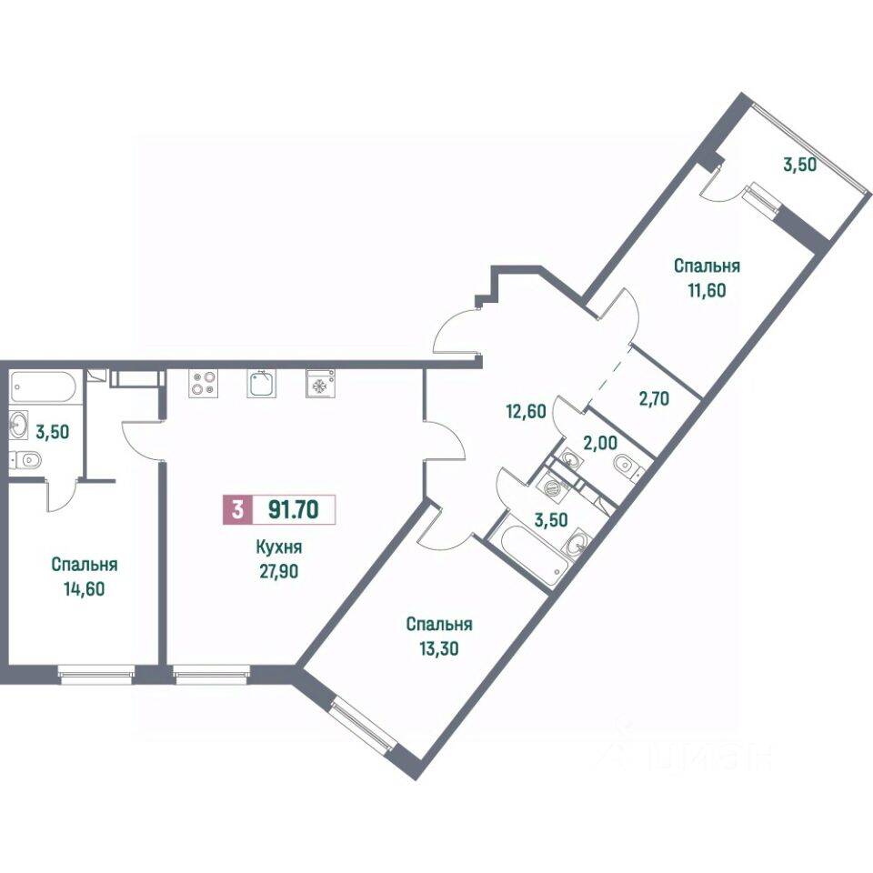 3-комн. квартира, 91,7 м², в ЖК «Фотограф»