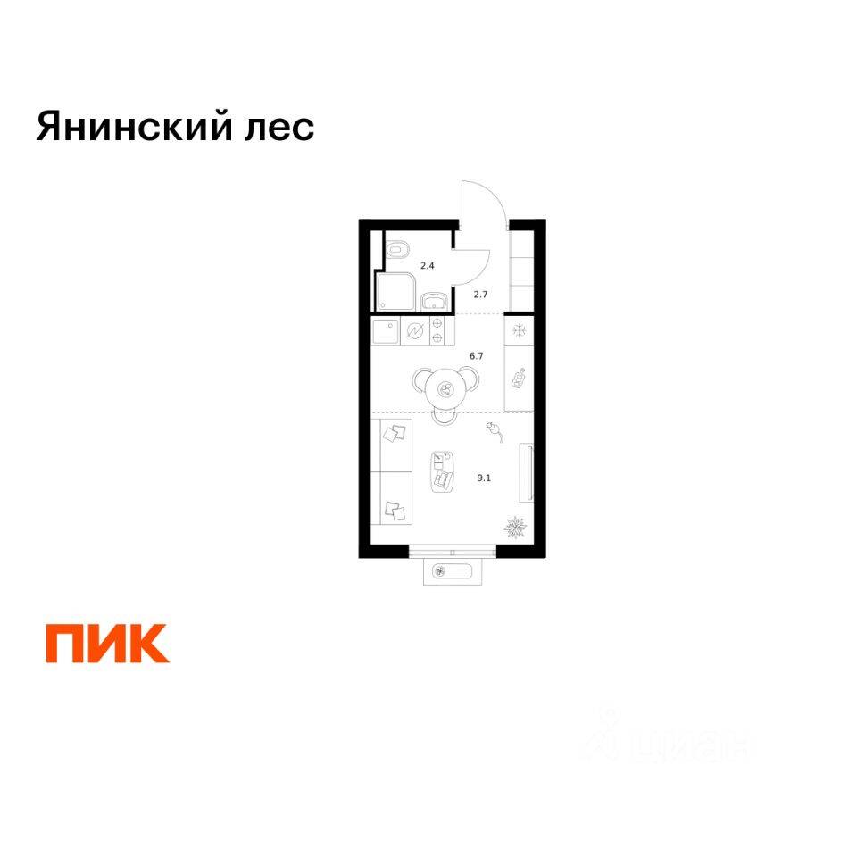 Квартира-студия, 20,9 м², в ЖК Янинский лес